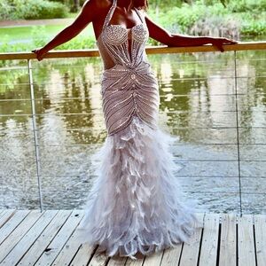 Elegant White Feather Gown